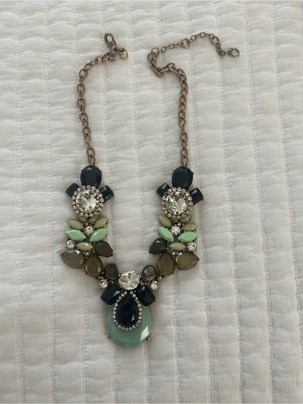 J. Crew Mint, Navy & Olive Crystal Bib Necklace